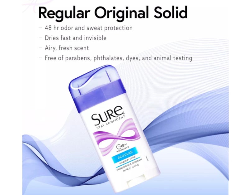 Sure Anti-Perspirant & Deodorant Original Solid, Regular Scent 2.70 oz (Pack of 5) - Image 4